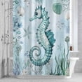 thumbnail image 2 of Teal Seahorse Bathroom Shower Curtain, Summer Shell Coral Watercolor Nautical Waterproof Washable Soft Bath Curtain for Bathtub Decor with 12 Hooks&Grommet, 66x72 Inch, 2 of 9