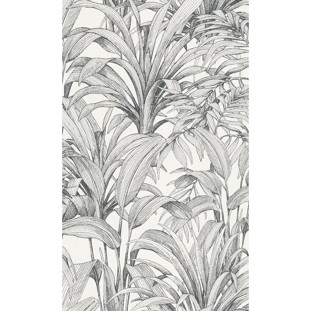 Black & White Jungle Leaves Tropical Wallpaper R8357