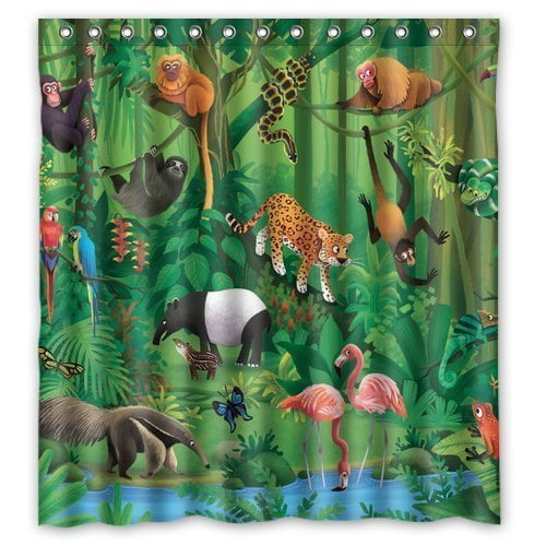 HelloDecor Tropical Jungle Shower Curtain Polyester Fabric Bathroom