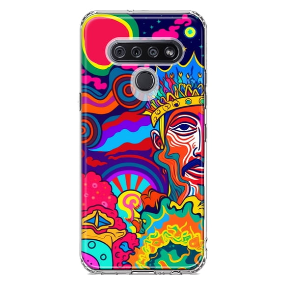 MUNDAZE LG K51 Shockproof Clear Hybrid Protective Phone Case Neon Psychedelic Indie Hippie Indie King Cover