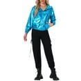 thumbnail image 2 of Allegra K Women's Holographic Hooded Shiny Casual Long Sleeve Zipper Metallic Jacket S Lake blue, 2 of 5