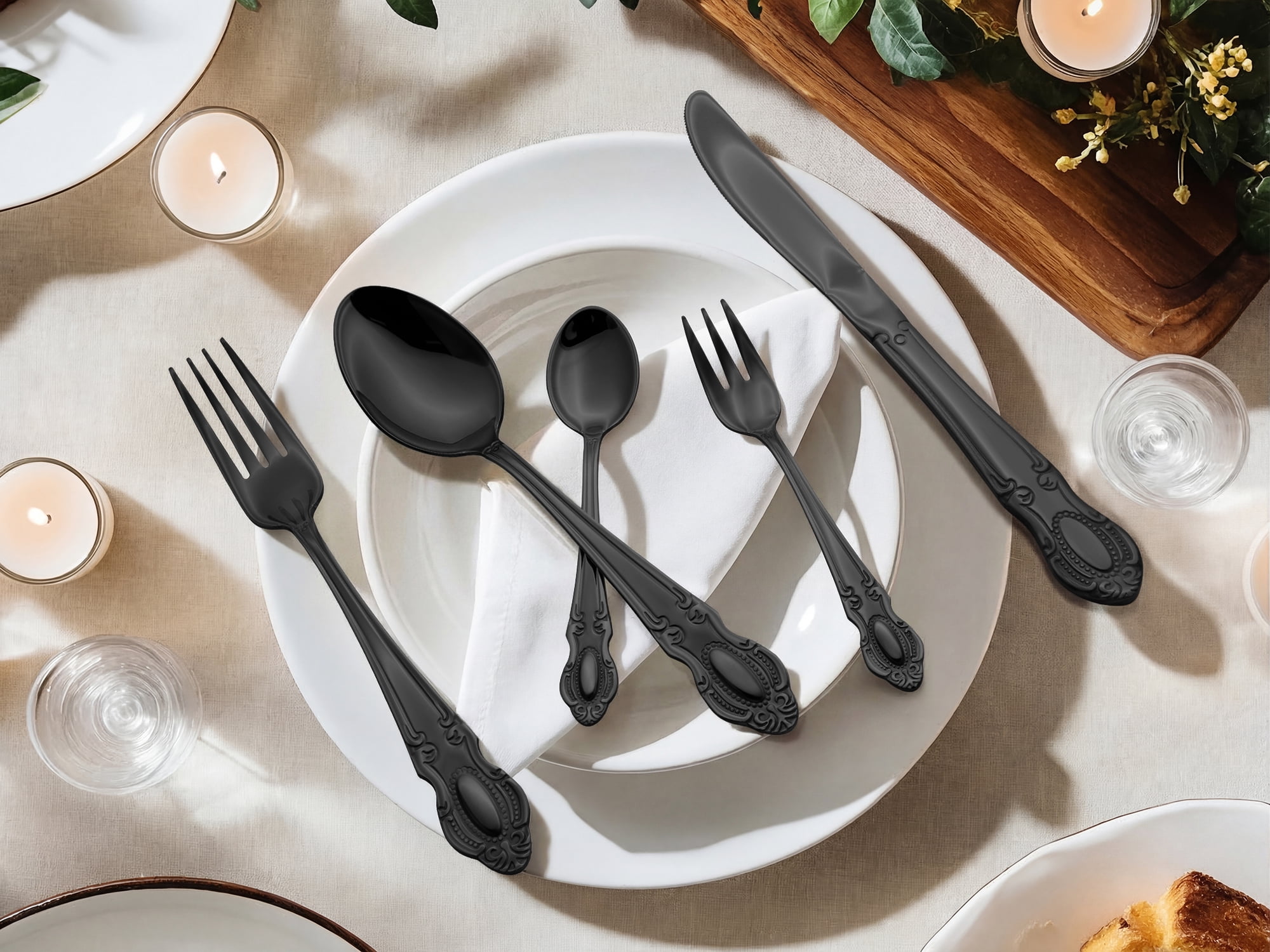 Unique Bargains 20 Piece Stainless Steel Flatware Set for Modern Cutlery Set Black