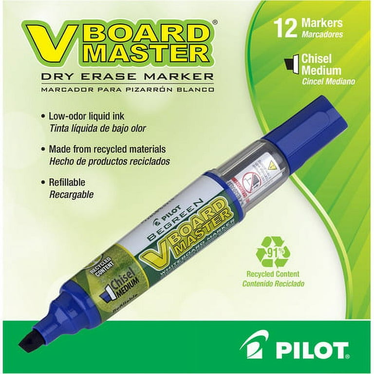 Pilot BeGreen Refillable VBoard Dry-erase Marker - Broad Marker Point - Chisel Marker Point Style - Refillable - Blue - 12 / Box Pilot BeGreen Refillable VBoard Dry-erase Marker - Broad Marker Point - Chisel Marker Point Style - Refillable - Blue - 12 / Box