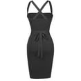 thumbnail image 4 of Women's Body Wrap Spaghetti Strap Knee Length Bodycon Ribbed Sexy Bandage Dress BLACK M, 4 of 7