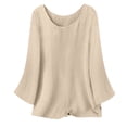 thumbnail image 4 of Endives Women's Cotton Linen Shirt 3/4 Sleeve Round Neck Solid Color Loose Top Womens Blouse Summer T Shirt Top Beige, 4 of 5