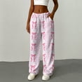 thumbnail image 5 of Hearthz Pajama Pants Fuzzy Bow Fluffy Fuzzy Fleece Elastic Waist Wide Leg Sleep Pants with Pockets Fall Winter Warm Womens Pajama Bottoms, 5 of 6