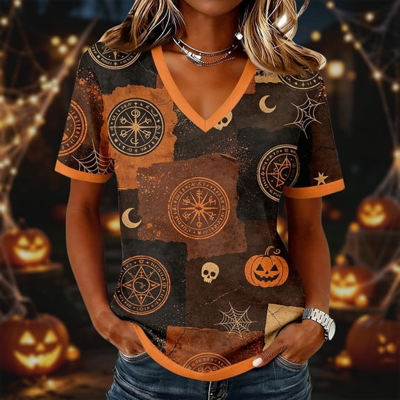 Women's Casual Fashion Printed Loose V-Neck T-Shirt Versatile Top for Daily and Party Wear