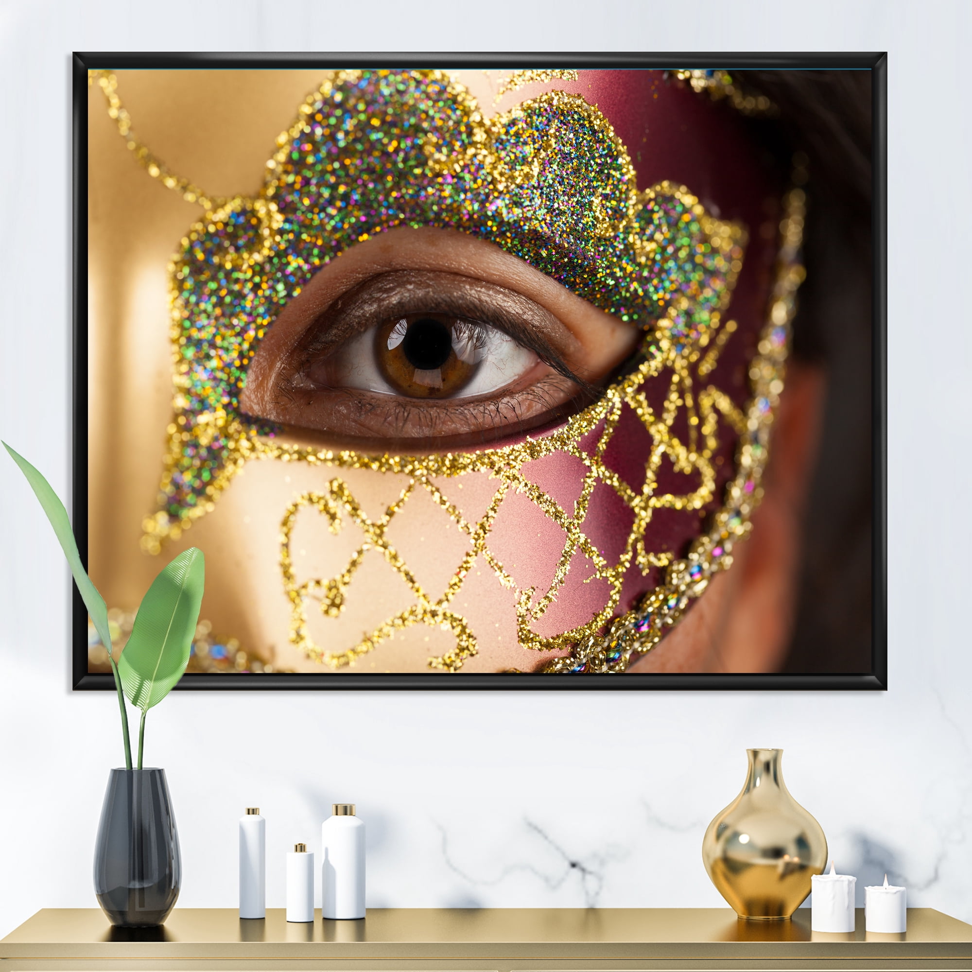 Designart 'Girl With Venetian Mask' Modern Framed Canvas Wall Art Print