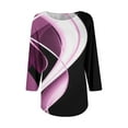 thumbnail image 5 of Purple Women's Long Sleeve T-shirt, Womens 3/4 Length Sleeve Tops Casual Summer Pleated Front T Shirts Round Neck Business Work Tunic Blouses,Women's Long sleeve T-shirt L, 5 of 6