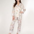 thumbnail image 2 of Women's Satin Floral Pajama Set with Long Sleeve Notched Collar Button-Up Top and Relaxed Fit Full-Length Pants - Pink, Large, 2 of 7