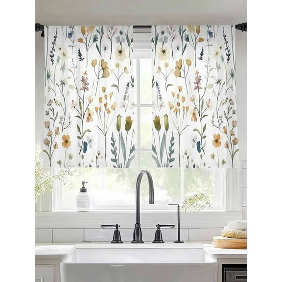 Rustic Botanical Leaves Sheer Curtains for Living Room Bedroom Spring Wildflowers Floral Sheer Curtains 54 Inch Long 2 Panels Set Light Filtering Curtain Window Treatments Drapes for Dining Room