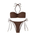 thumbnail image 4 of DHFJKG Bikini Sets For Women 2 Piece Swimsuits U-Wire Halter Textured Bathing Suit With Side Tie Thong Bottoms Soft Beachwear, 4 of 4