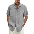 thumbnail image 1 of Designer Spring Summer Men's Casual Cotton Linen Solid Color Short Sleeve Shirts Loose Shirts M, 1 of 5
