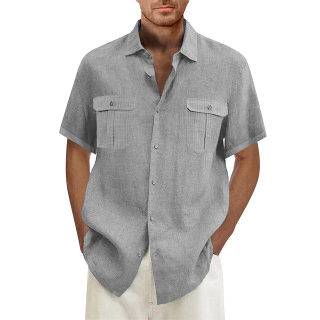 Designer Spring Summer Men's Casual Cotton Linen Solid Color Short Sleeve Shirts Loose Shirts M