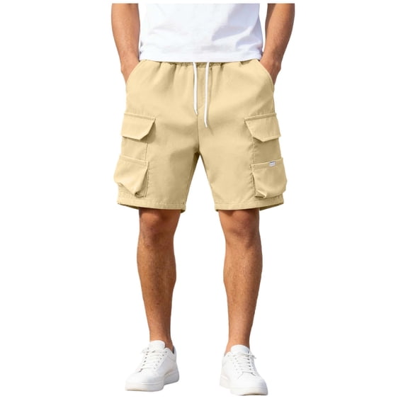 Besolor Men's Plus Size Cargo Shorts Summer Knee Length Drawstring High Waist Wide Leg Pants Casual Loose Running Sweat Shorts with Pocket