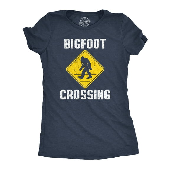 Womens Bigfoot Crossing T Shirt Funny Sasquatch Road Warning Sign Tee for Ladies Womens Graphic Tees