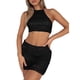 thumbnail image 1 of VISgogo - Traje de falda de punto para mujer, color sólido, sin mangas, con lazo en la espalda, tops cortos con cuello halter y minifalda de verano VISgogo  moda, 1 of 5