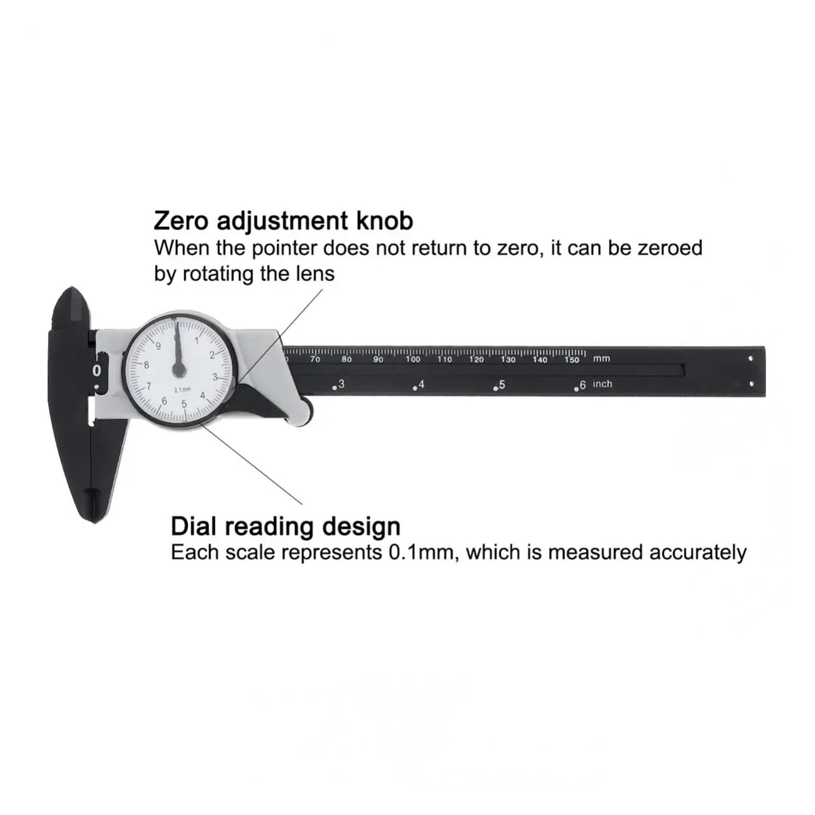 1pcs 150mm Dial Caliper Vernier Caliper With Dial Indicator Stainless/Carbon Steel Gauge Precision Measuring Tools Micrometer ,Easy to Operate