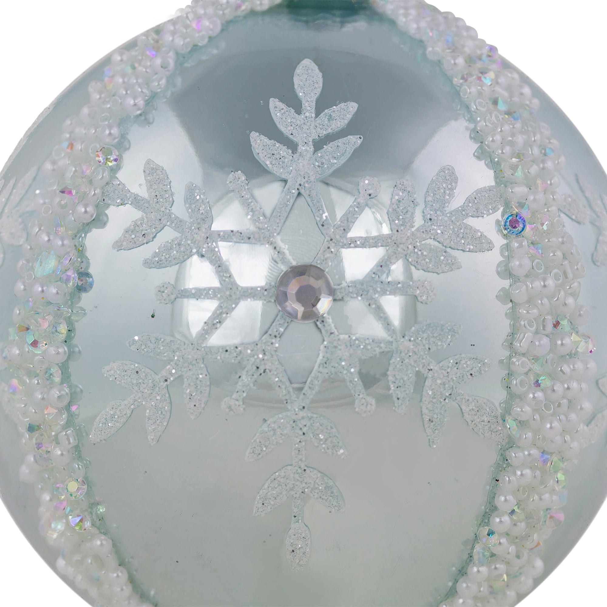 Northlight Set of 2 Sky Blue Glittered and Beaded Snowflake Glass Christmas Ball Ornaments 4"