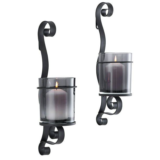 Danya B Vintage Black Wall Sconce Candle Holder Set 2 With Smoke Glass Hurricanes Com - Candle Holder Wall Sconce Black
