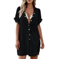 thumbnail image 3 of Pounoo Women's Cover Ups Button Front Short Sleeve Shirt Dresses Beach Vacation Style Lightweight Breathable Loose Fit Tops Gift, 3 of 7