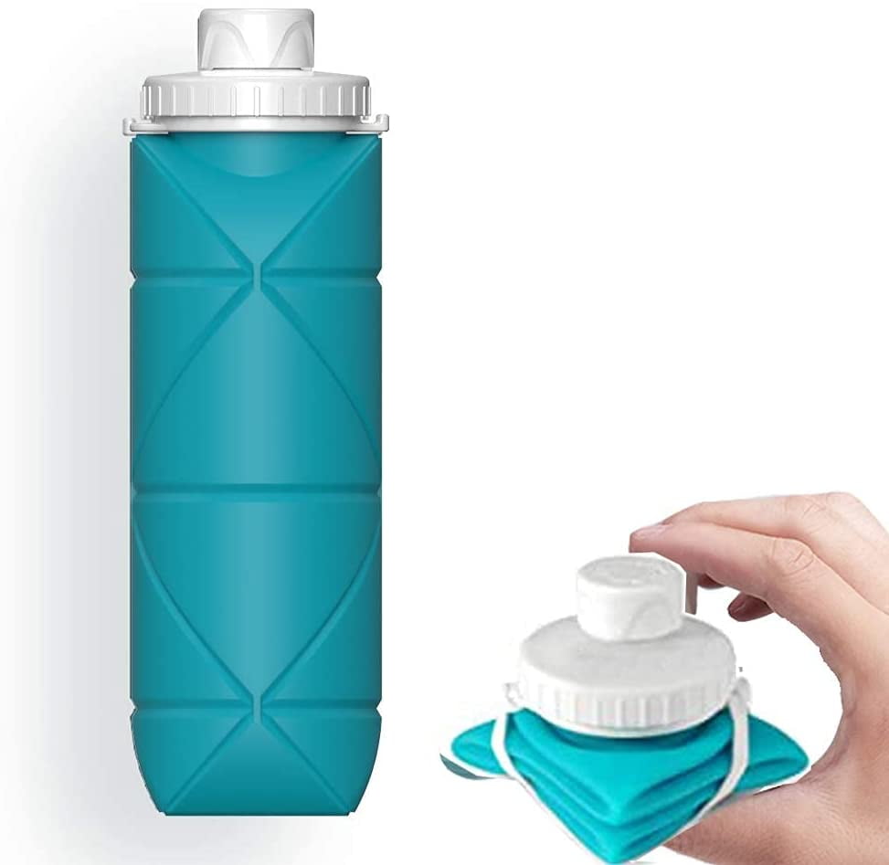 Collapsible Silicone Sports Water Bottle Foldable Hiking Travel & Camping HD 