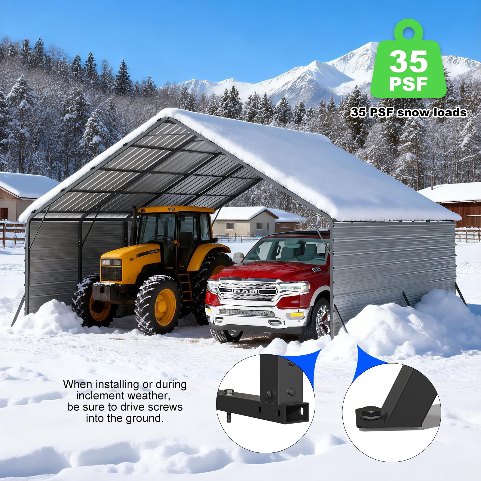 FLOUREE 20x20 FT Metal Carport Heavy Duty with Metal Sidewalls for All-Weather Use Enclosed Car Port with Vertical Steel Roof, Reinforced Base & Beams, 2 Car Garage Shelter for Car, Boats and Truck