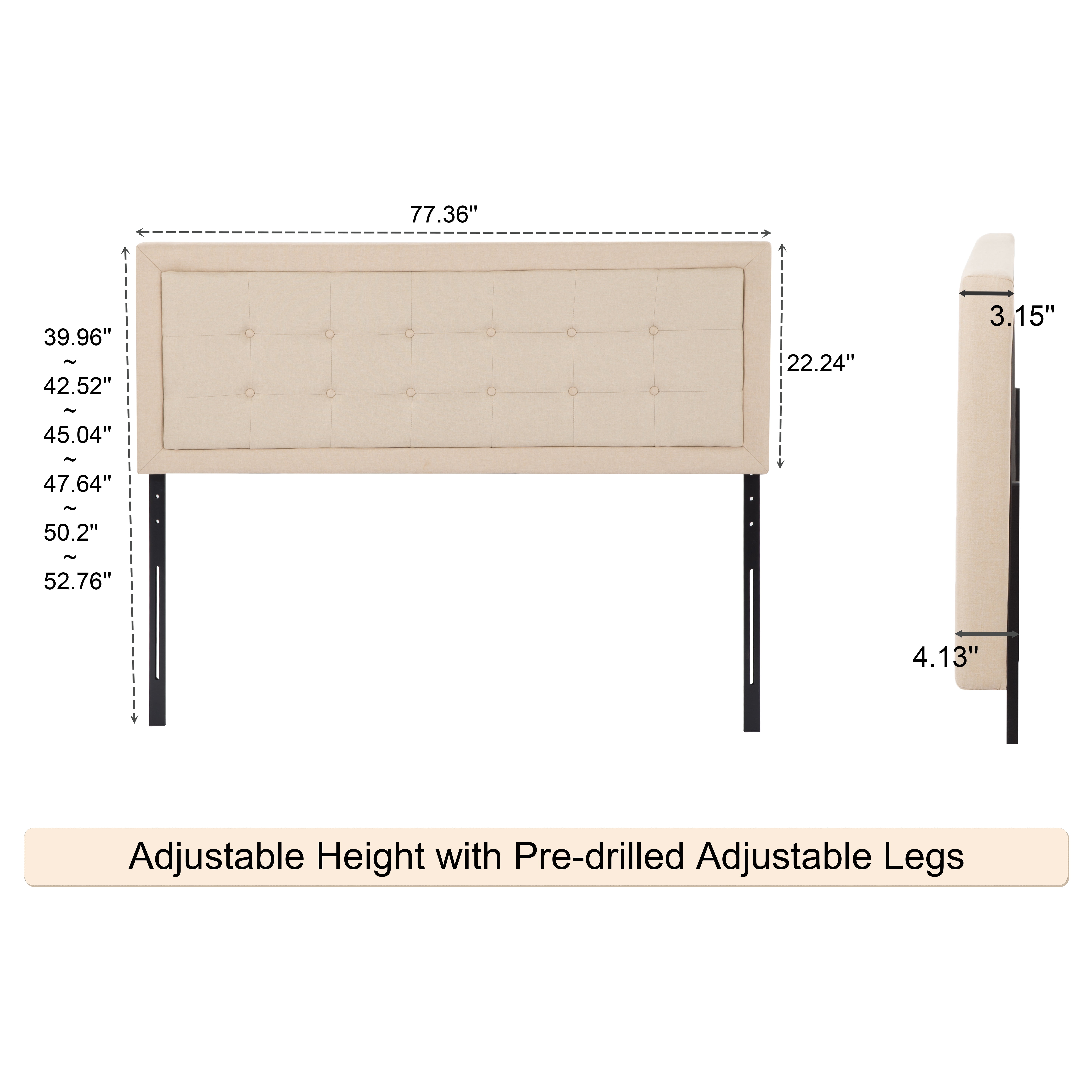 Gewnee King Size Adjustable Height Thick Padded Headboard,Linen Fabric Foam,Metal Frame,Easy to Install(Beige)