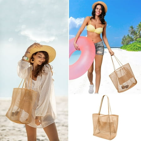 

bvgfsahne Beach Bag Mesh One Shoulder Tote Bag Men And Women Go Out To Hand Wash Swimming Clothes Collection Lightweight Sandproof Shoulder Bag