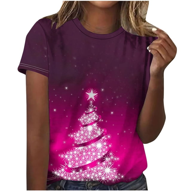 Camisetas Casuales de las Mujeres Suéter de Manga Corta Impreso Cuello Redondo, Poliéster Ligero para Todas las Estaciones Diario Y Confort de Uso