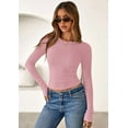 thumbnail image 3 of PRETTYGARDEN Women Summer Long Sleeve Shirts Ribbed Knit Crewneck Fitted Basic Tee Going Out Tops Casual Workout Outfits, 3 of 8