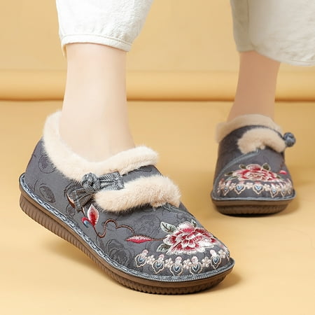 

GDREDA Women Snow Boots Fashionable New Pattern Simple Retro Printing Thickened Warmth Comfortable Shoes Autumn And Winter Grey 40