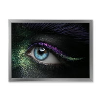 Designart 'Woman Eyes With Green & Purple Pigment & Sparkles' Modern Framed Art Print