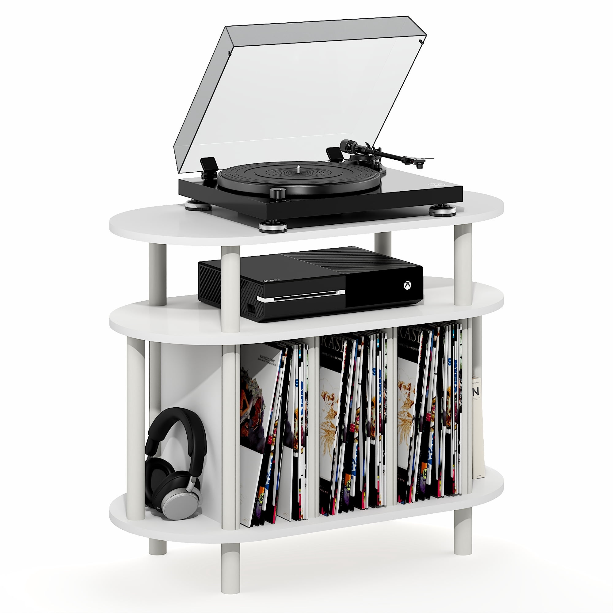Furinno JAYA Record Player Stand with Vinyl Storage, Holds up to 180-185 Vinyl Records, White