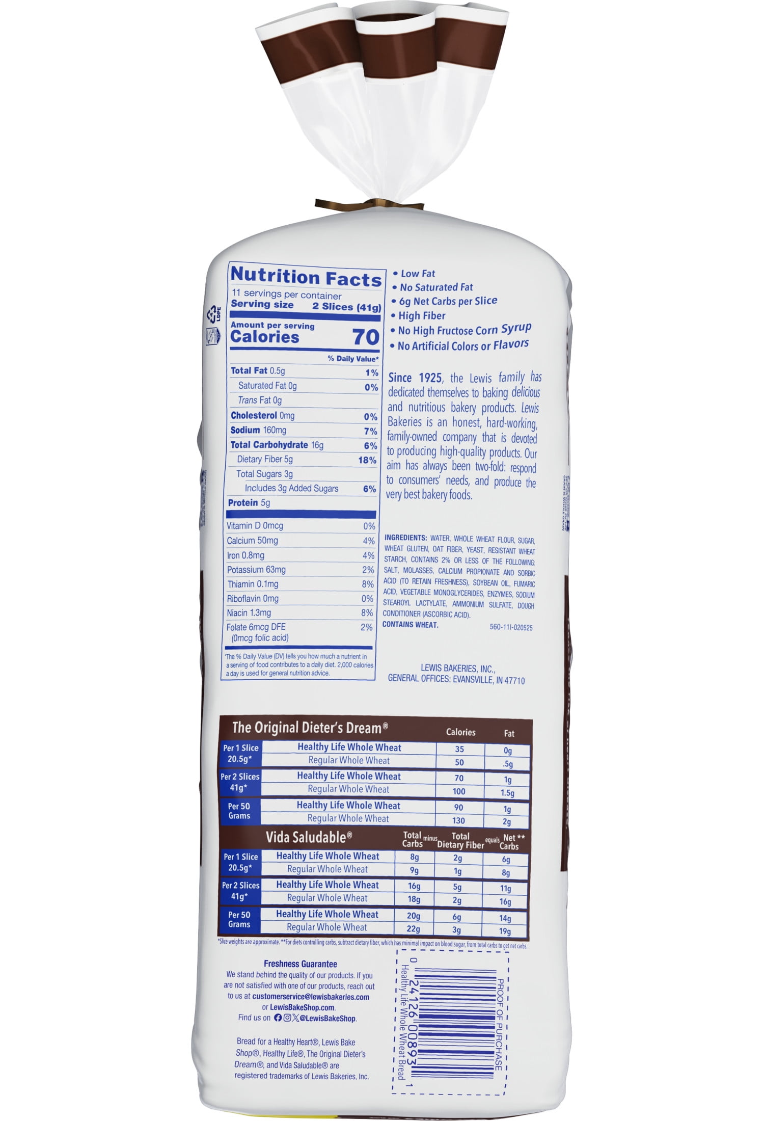 Lewis Bake Shop Healthy Life Whole Wheat Bread, 16 oz