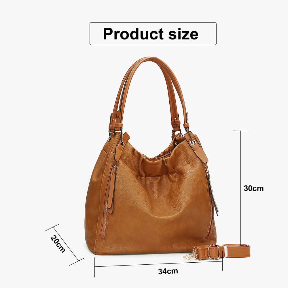 Capamaster Slouchy Hobo Handbag for Women, Soft Faux Leather Shoulder Purse with Top Handles and Front Zipper Pockets, Brown