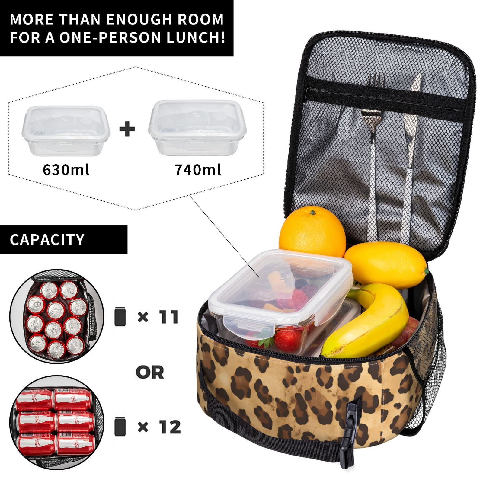 Lunch Bag For Women Men Insulated Portable Lunch Box Bento Box Office Picnic Travel Cooler Bag Leopard Skin Print Style Firebrick_4