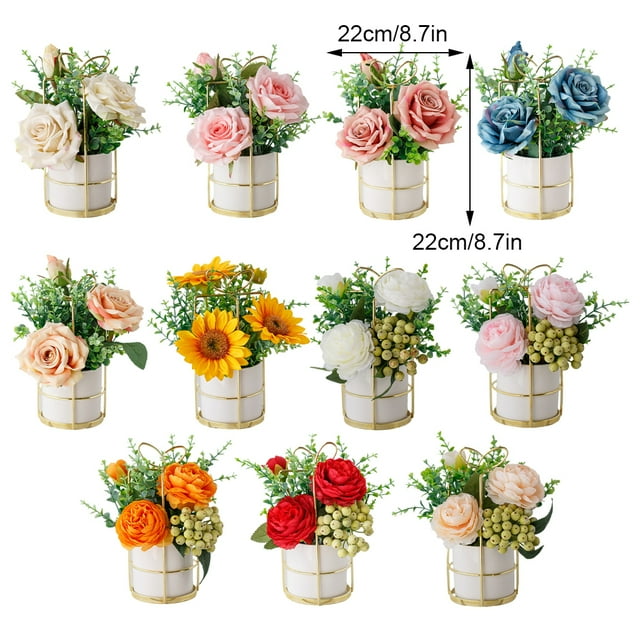 mmirethe Fake Peony Silk Hydrangea Flower Realistic Appearance Artificial Flowers With Vase Simulation Flower Set Low Maintenance Pinellia Pink 1Set