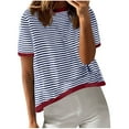 thumbnail image 2 of QUINDOS Short Sleeve Womens Tshirt Blue Summer Plus Size Tops for Women Crew Neck Birthday Striped Tops, 2 of 7