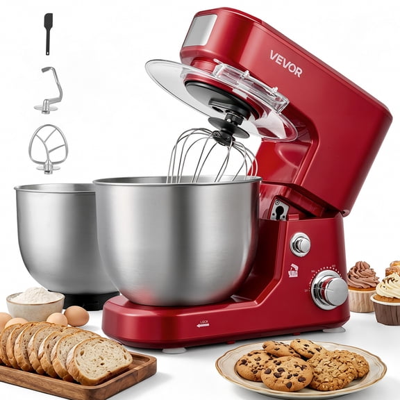 VEVOR 5.3 4.2 Qt Tilt Head Stand Mixer 400W Electric Dough Mixer, 3 Speeds Food Kitchen Mixer with Stainless Steel Bowl, Splash Guard, Dough Hook, Whisk, Beater, for Baking Mixing Whipping
