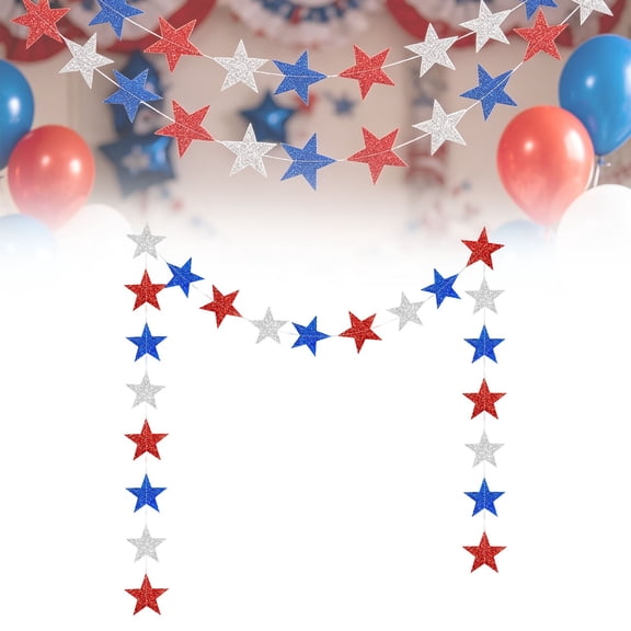 Patriotic Star Garland Banner Streamers Red White and Blue - 8 Ft 1 Strand - Patriotic Decorations for 4Th of July, independence Day, Labor Day, Veterans Day, Memorial Day