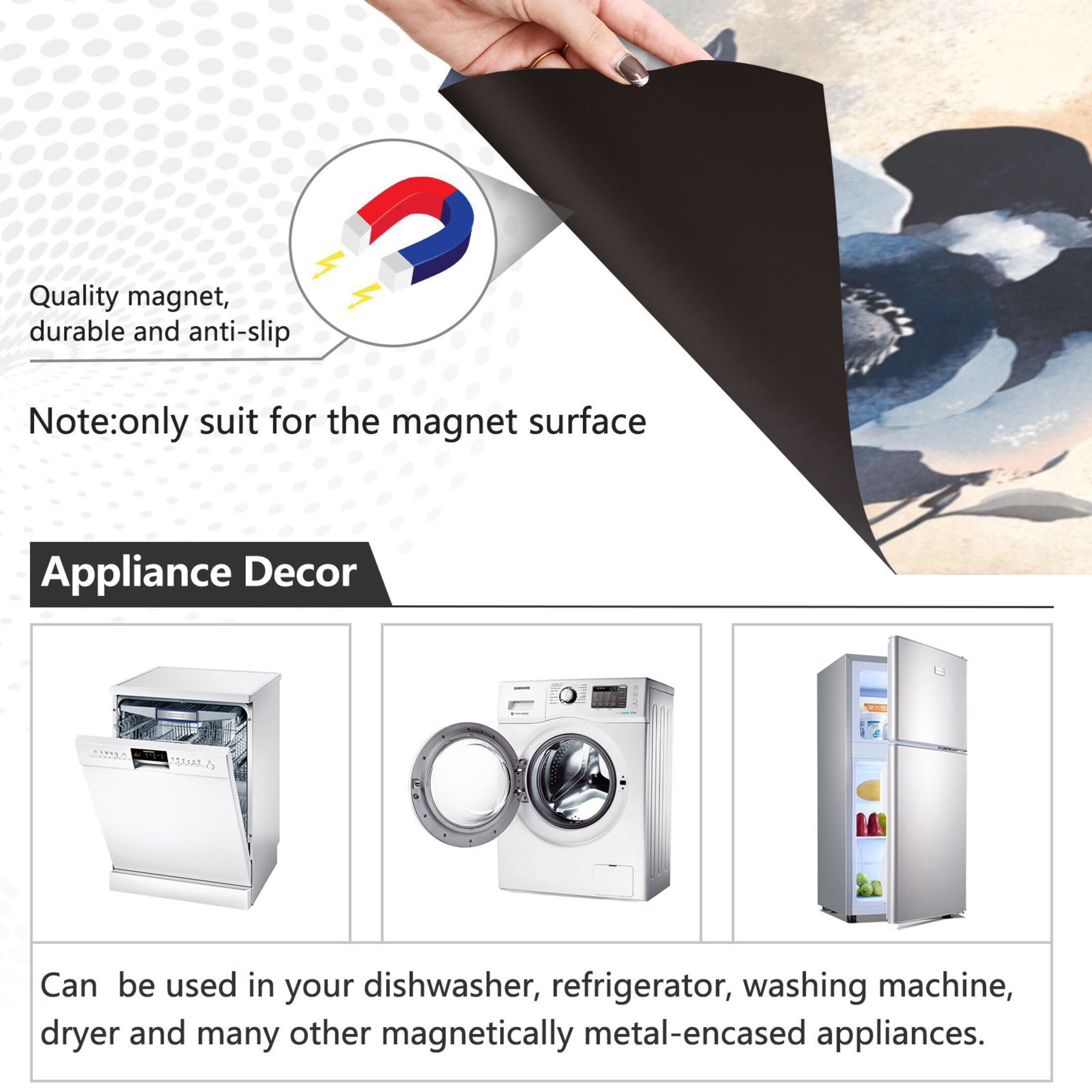 Dishwasher Magnetic Sticker 23x26 Inch Refrigerator Magnetic Sticker Washing Machine Magnetic Sticker Kitchen Panel Magnetic Sticker Home Decor Beautiful Red and Blue Flowers
