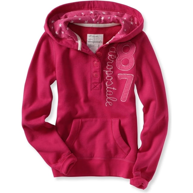 Sudadera con capucha y botones bordados Aeropostale para mujer, rosa, mediano Aeropostale Sudadera