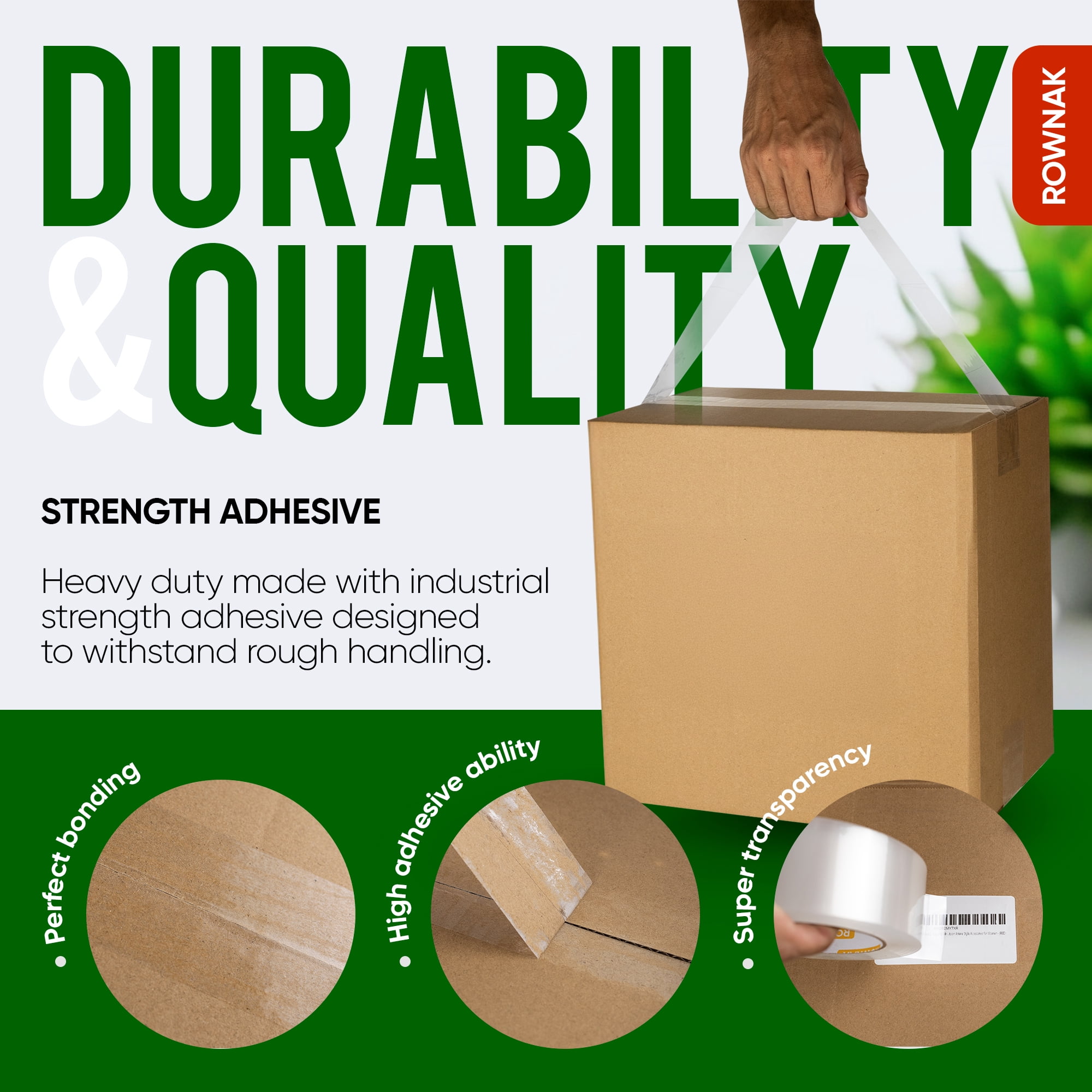 ROWNAK Heavy Duty Packaging Tape 12 Rolls - 2.7mil Thick, 2.0 in Wide, 60 Yards Roll