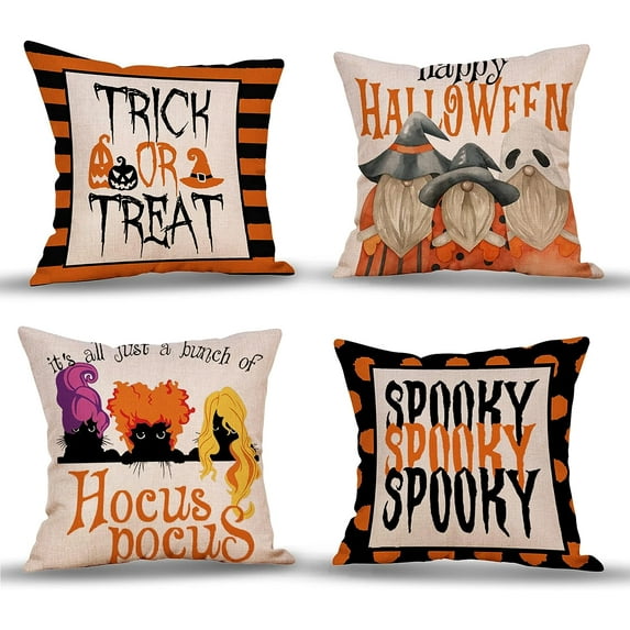 Bowfy 4 Set Multicolor Paint Halloween Throw Pillow Covers 18x18 Cotton Linen Fabric Cases with Hidden Zippers And Printed Designs For Sofa