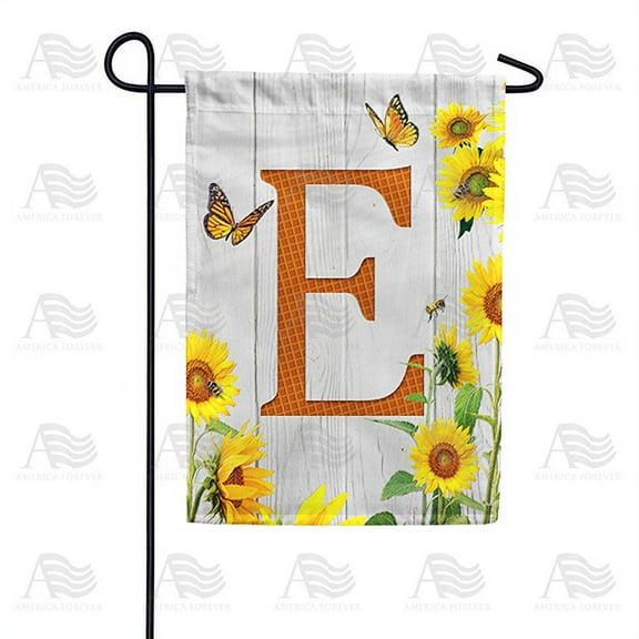 America Forever Spring Monogram Garden Flag Letter E 12.5 x 18 inches Double Sided Vertical Outdoor, Yard, Lawn, Beautiful Yellow Flowers, Sunflower Garden Flag