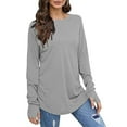 thumbnail image 2 of Plain T Shirts for Women Oversize Fit Crewneck Tee Shirt with Thumb Holes Long Sleeve Tunic Tops Comfy Sweatshirt (XX-Large, Gray), 2 of 6