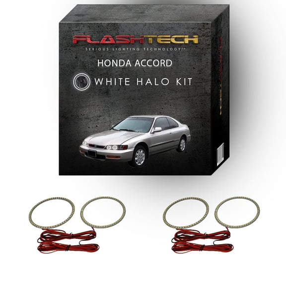 Flashtech White Angel Eye LED Headlight Halo kit for 1994-1997 Honda Accord Headlights