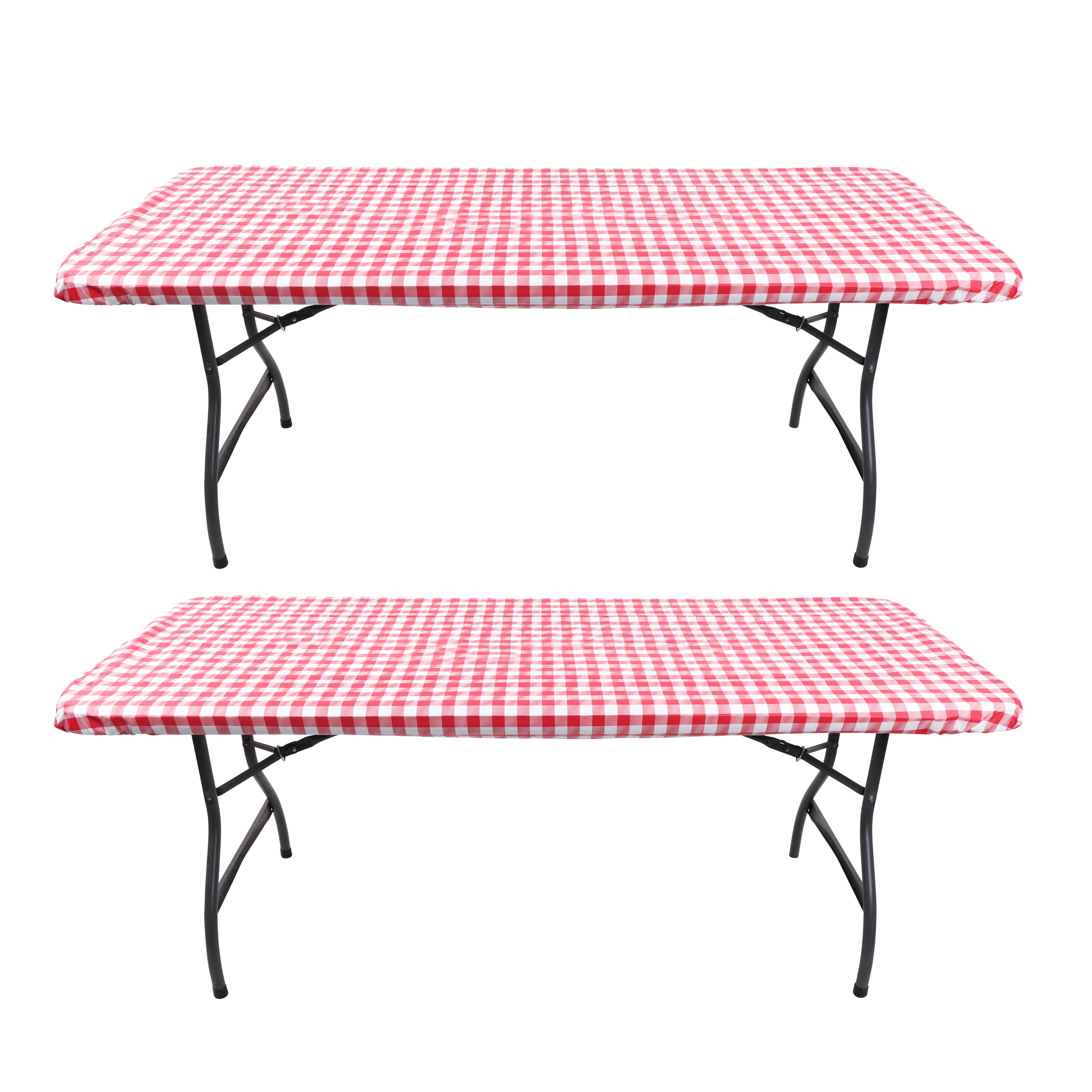 7Penn Stretch Picnic Table Cloths 2pk Red Plaid 6ft Fitted Table Covers