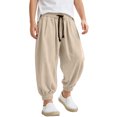thumbnail image 4 of LYHaoo Boys Washed Crinkle Jogger Pants Loose Fit Casual Trousers For Kids Breathable Soft Elastic Waistband Streetwear School Pants for Boys(Yellow), 4 of 7